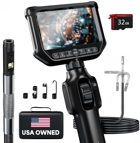 Two-Way Articulating Borescope, Dual Lens Inspection Camera with Light, 6mm Lens Snake Camera for Mechanic Inspections, and Plumbing, .24in Borescope Automotive, Industrial Endoscope, 5ft