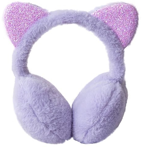 FIHDIOPO Ear Muffs Women Girls Earmuffs Winter Accessories Fluffy Plush Adjustable Adults Outdoor Thermal Ear Warmer Skiing Running Cat Ears Covers Protector from Wind Cold Gift for Girl Ladies Purple
