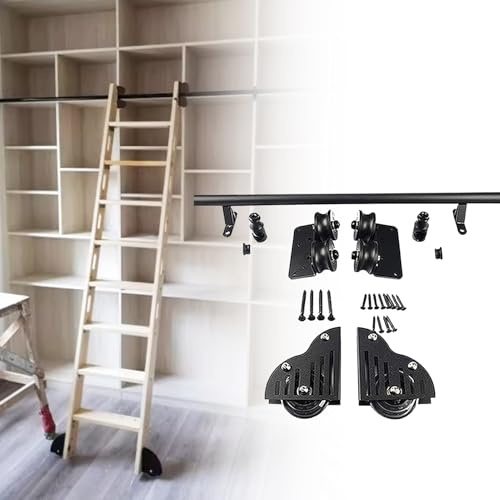 Metall glidande stege Bibliotek Hardware Kit 100-732CM Rolling Ladder Track - Full Set Glid Roller System Mobilt stegskenor Kit (ingen stege), för loft kontorsgarderob (19,7 fot/600 cm spår