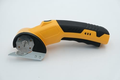 FIVAVA Coupe-carton électrique 4 V - Cutter rotatif universel sans fil - Pour carton, tissu, tapis, cuir, feutre, plastique - Avec 2 lames - Unité d'éclairage