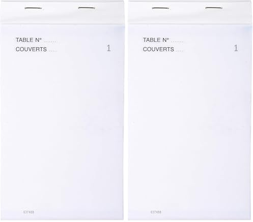 Exacompta - Réf. 96204E - Paquet de 10 blocs Maître d'Hôtel - Carnet de commande pour restaurants - 50 feuillets blancs autocopiants en 3 exemplaires numérotés - Format vertical 9,6 x 17 cm (Lot de 2)