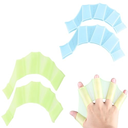 Hand Schwimmflossen,Schwimmhandschuhe,Schwimmhäute Für Die Finger,Weiches Silikonhandflossen,Wasserhandschuhe,Finger Schwimmhandschuhe,Für Schwimmen Und Tauchen Von Kindern,Blau+Grün,S,2 Paar