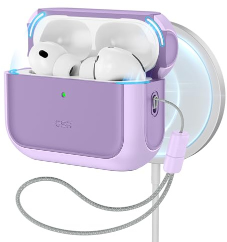 ESR Hülle für AirPods Pro 3, MagSafe-kompatibel, Vollschutz, Lila | Schutzhülle mit Handschlaufe, kompatibel mit AirPods Pro 3. Gen. (2025), Orbit Hybrid Serie