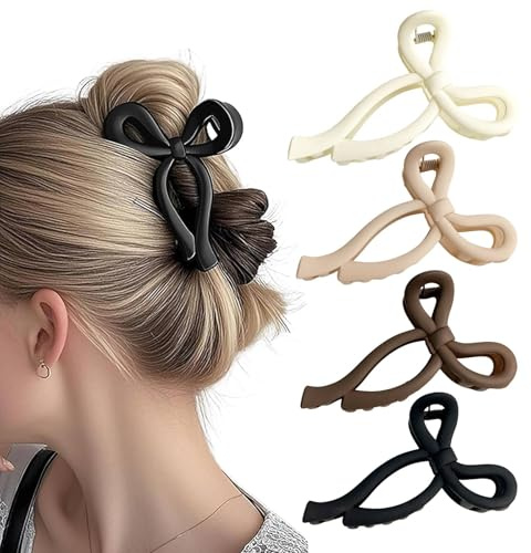 Aobesky 4 Stück Haarklammer Schleife, 10cm Elegante Schleife Haarspangen | Rutschfeste Große Haarklammern für Dickes und Dünnes Haar, Niedlicher Haarschmuck für Frauen Mädchen