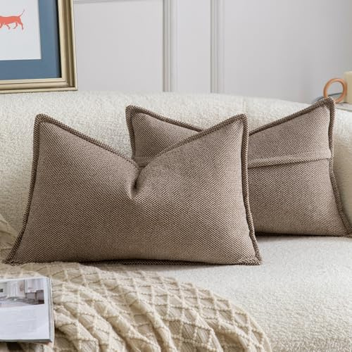 Madizz Decorative Chenille Brown Cushion Covers 30x50 cm Pack of 2 Throw Pillows for Couch Sofa Boho Accent Pillow Cases for Bed Cushion for Bedroom Living Room Modern Home Decor