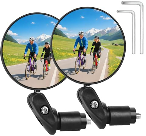 2 Pièces Retroviseur Velo, Rétroviseur Vélo Universel HD Miroir Convexe pour Guidon 18-22mm, ccessoires-Vélo 360° Réglable et 180° Pliable pour VTT, Vélo de Route, rottinette Électrique, Scooter