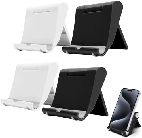 Wjelet 4 Pcs Mobile Stand Tablet Stand For Desk Adjustable Foldable Phone And Tablet Holder Compatible With iPhone Samsung Galaxy Kindle Fire HD E-Reader And Smartphones (2 black 2 white)