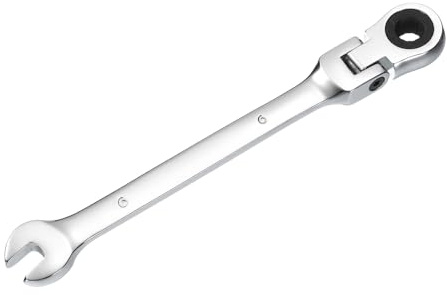 sourcing map Llave combinada de trinquete de cabeza flexible de 6 mm, 72 dientes, caja de trinquete estándar métrica y llave de acero CR-V de extremo abierto de doble extremo para sujetadores, tuercas