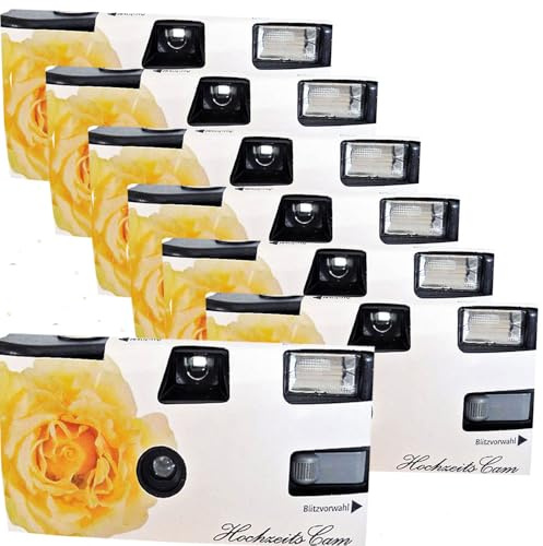 7 x PHOTO PORST appareil photo de mariage/appareil photo jetable rose de mariage jaune (mode d'emploi en allemand, avec flash et piles, 27 photos chacun, ISO 400)