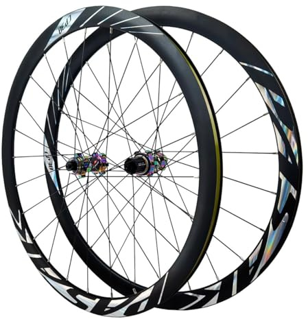 700C Rennrad-Laufradsatz Felgen Aus Aluminiumlegierung Vorderrad Hinterrad Schnellspanner Center Lock Scheibenbremse 24H Naben Für 7/8/9/10/11/12-fach Kassetten(Colorful)