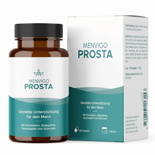 Menvigo® Prosta Komplex hochdosiert - Einzigartige Formel mit Kürbiskern Extrakt, Sägepalme Extrakt, Granatapfel Extrakt, jap. Schnurbaum Extrakt, Vitamin E, Zink & Selen