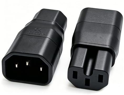 Powice 2 Stück IEC 320 C14 Stecker auf C15 Buchse Adapter, 10A 250V, Hochtemperaturbeständig bis 120°C für Server, PDU, USV, Heizgeräte, Laborgeräte