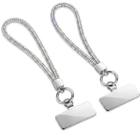 Chaîne De Téléphone Portable,Cordon Coloré und Argenté à Paillettes,Courte Sangle De Poignet,Cordon de Téléphone Universelle,Dragonne Courte pour Smartphone,Glitter Chaîne de Téléphone Portable