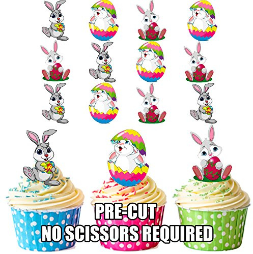 AK Giftshop PRE-CUT Cute Easter Bunny Mix - Edible Cupcake Toppers/Cake Decorations (Pack of 12)