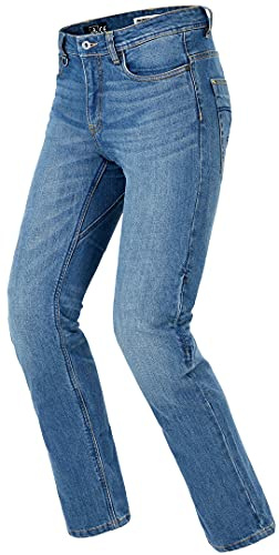 SPIDI, J-Tracker, blå begagnade M, storlek 34, herr motorcykelbyxor med skydd, smal passform, praktiska och elastiska motorcykeljeans