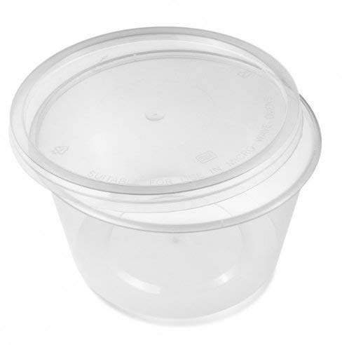 50 x 16oz Microwave-Safe Round Clear Plastic Takeaway Food Containers with Lids - Hot Cold Foods - Catering Plastic BPA Free - 120mm (D) X 60mm (H)