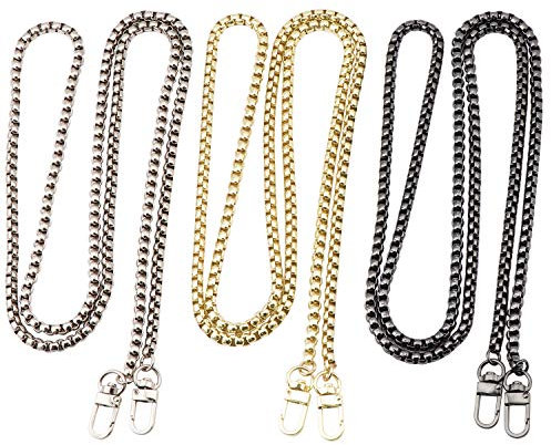 Coolty Taschenkette, 120cm Kette Trageriemen, Metall Ersatz Schulterriemen Tragegurt für Damen Tasche Geldbörse Handtaschen Gefälligkeiten (Gold, Silber & Schwarz / 3 Stück)