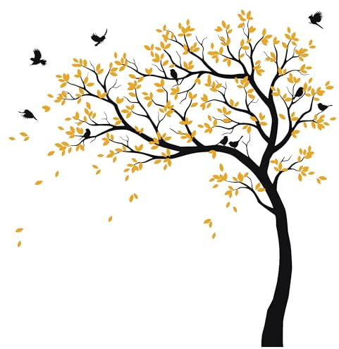 Large Tree Wall Decal for Nursery with Birds, Huge White Tree Sticker Wall Tattoos Wall Mural Removable Vinyl Wall Stickers 032