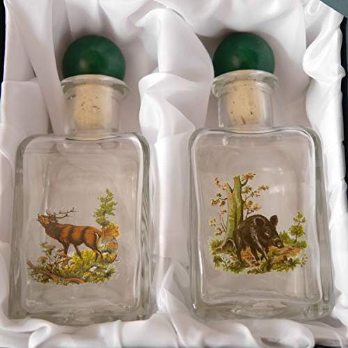 GTK - Geweihe & Trophäen KRUMHOLZ Essig + ÖL Karaffen Set mit Jagd Dekor Farbig je 200 ml Karaffe