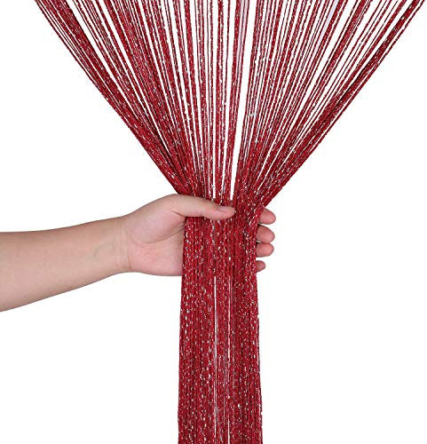 WedDecor Burgundy String Curtains Glitter Fringe Panel Fly Screen Room Divider Tassel Curtain for Doors, Doorway, Windows, Home Décor, Event Decoration, (90cm x 200cm)