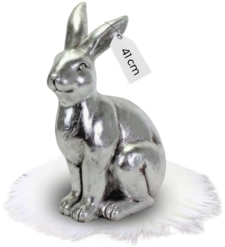 Bada Bing XL Deko Hase Silber ca. 41 cm große hochwertige Oster Dekoration Vintage Dekohase Figur Kaninchen Osterhase Wohnzimmer Haustür Eingangsbereich Frühling Garten Shabby Antik In- und Outdoor