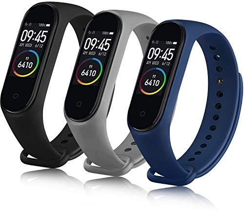 Oumida Correa Compatible con Xiaomi Mi Band 4 Xiaomi Mi Band 3, Pulseras Reloj Recambio Silicona Suave Original para Xiaomi Mi Smart Band 4 (Negro+Gris+Azul)
