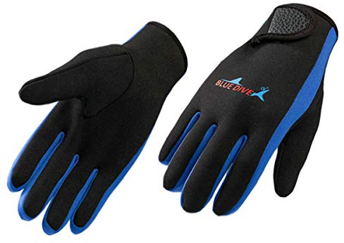 EXCEREY 1.5mm Five Finger Neoprene Diving Gloves Wetsuit Gloves for Men Women Premium Scuba for Swimming Diving Snorkeling Paddling Surfing Kayaking (Blue, L)