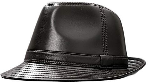 G&F Herren Leder Jazzmütze Schaffell Kurze Krempe Retro Jahrgang Beiläufig Party Bowler (Color : Brown, Size : 61)