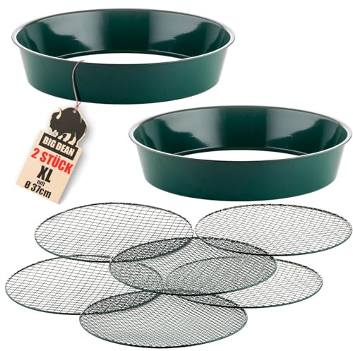 BigDean 2x Gartensieb Metall Ø 37cm mit 3 Maschenweiten 6,4 & 9,5 & 12,7mm | Erdsieb rund Sandsieb Ø 37 cm Höhe 8 cm, Garten Sieb Steinsieb Kompostsieb Sieb für Erde, Robust & Wetterfest