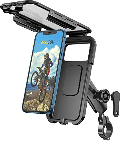 iMESTOU Support de téléphone Moto Anti-vol étanche, Support Mobile à vélos avec Base de Montage de Guidon en Aluminium Rotation à 360 ° pour 3,5 -6,1 Cell Phone (S)