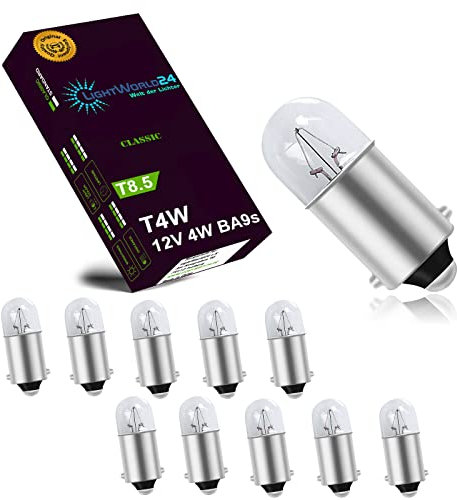 LIGHTWORLD24 10x Bombillas T4W BA9s 12V 4W luz de posición bombilla coche interior señal lámpara de estacionamiento iluminación interior automóvil