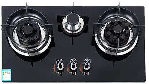 Piano Cottura a Gas a 3 Fuochi da Appoggio e da Incasso - Vetro Temperato, Protezione Termocoppia, Facile da Pulire - per Cucina di Casa