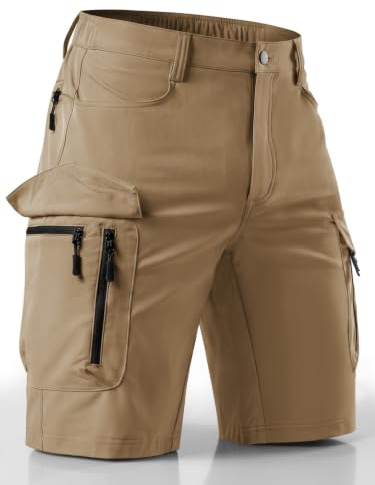 Wespornow Kurze Wanderhose Herren Schnelltrocknend: 4-Way-Stretch 7 RV-Taschen Leicht Atmungsaktiv für Trekking (Khaki, 3XL)