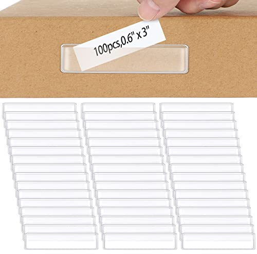 100 Stück Etikettenhalter, selbstklebende Etikettentaschen, Briefkasten, Etikett, Regal, Etikett, Kunststoff, zum Abziehen, transparent, lange Seite, offen, Preisschild für Supermarkt, Bücherregal,