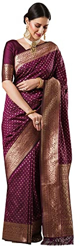 AKHILAM Indian Women's Red Woven Design Banarasi Silk Sari con blusa sin costuras (14PAKHI1501_Parent), Purple 1, talla única