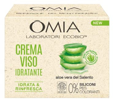 Omia, Crema Viso Idratante all'Aloe Vera del Salento, Idrata e Rinfresca la Pelle del Viso, Senza Siliconi e Coloranti, Adatta a Tutti i Tipi di Pelle, 75 ml