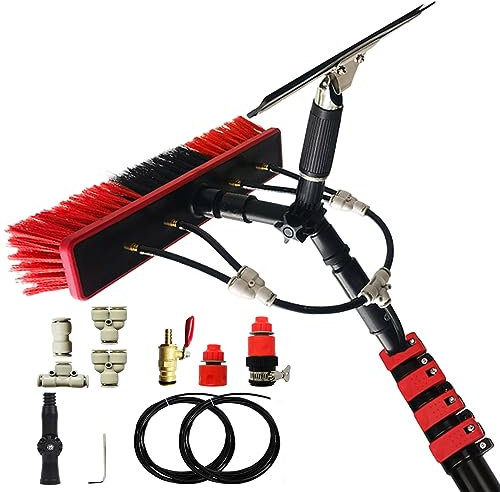 Extendable Window Cleaning Poles Solar Panel Cleaning Brush Pole Squeegee Kit Water Fed Solar Panel Cleaning System Professional Washer Kit(Size:20FT)