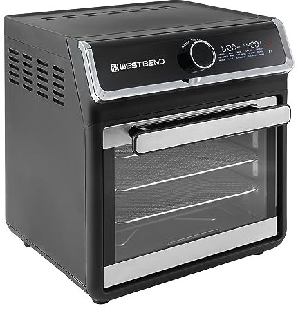 West Bend Air Fryer Oven 15-Quart Capacity with Digital Controls Easy-View Door and 16 Cooking Presets, Includes Eight Cooking Accessories, 1000-Watts, Black