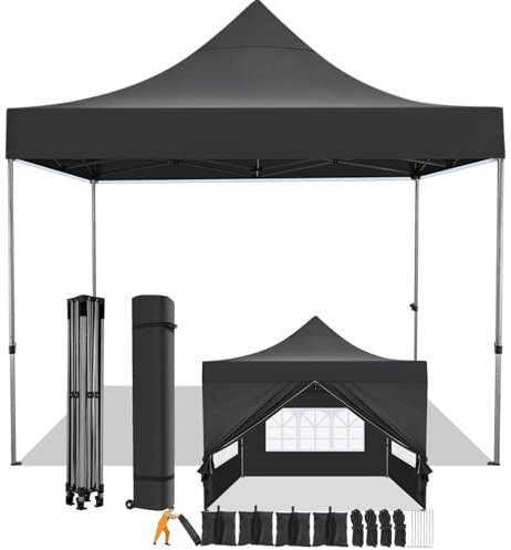 COBIZI Faltpavillon 3x3 Wasserdicht Stabil Winterfest mit Seitenwand,Pop Up Pavillon Partyzelt,Sonnenschutz Gartenpavillon,Pavillon Faltbar mit Tasche mit Rollen(3 mal 3m Schwarz)