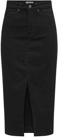 ONLY Womens Onlsiri Front Slit DNM Gua Noos Denim Skirt, Black, M UK