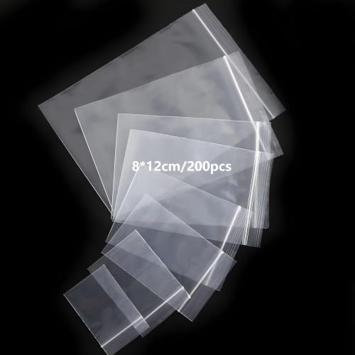 newlng Sachets Transparent Assortiment Sachets Plastique à Fermeture 8 cm X 12cm 200Pièces Petit Sachet Refermable Pochette en Plastique (Plusieurs Tailles Disponibles)