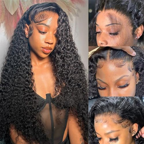 Odored 30 Inch Deep Wave Lace Front Wigs Human Hair 13x6 HD Transparent Deep Curly Lace Frontal Wigs 180% Density Glueless Wigs Human Hair pre Plucked with Baby Hair Natural Color