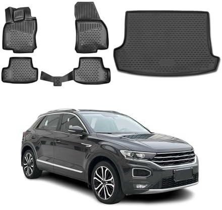 OMAC Fußmatten & Kofferraumwanne Set kompatibel mit VW T-ROC 2017-2025 Gummi TPE Schwarz 5X