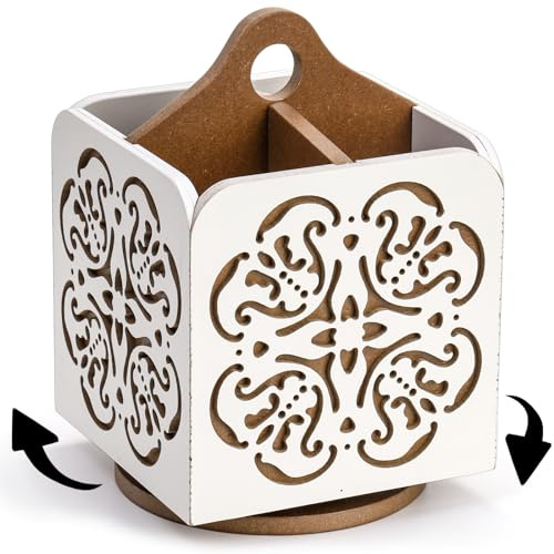Cididu Rotating Utensil Holder, 360° Kitchen Utensil Holder for Countertop, Cooking Utensil Caddy Swivel Utensil Crocks, Wooden Spatula Holder for Spatulas Whisks Stationery Farmhouse Kitchen Decor