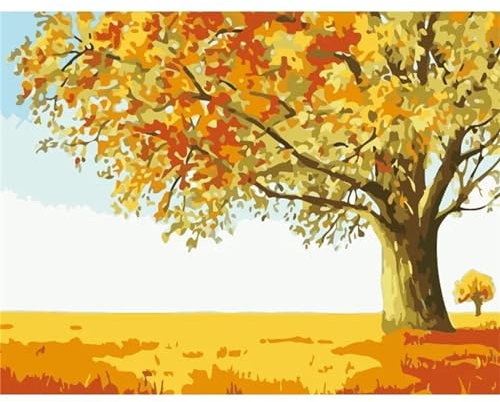 Yoonqun Malen Nach Zahlen Erwachsene,Baum-Landschaft DIY Ölgemälde auf Leinwand Erwachsene Kinder Ölgemälde Kit mit Pinseln und Acrylfarbe für Home Décor (mit Rahmen) 50x65cm
