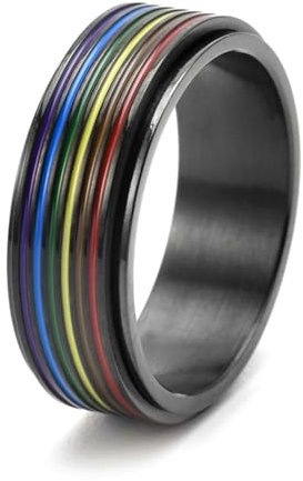 Aotiwe Damenring Kleiner Finger, Freundschaftsringe Dünn Regenbogenschwul Schwarz aus Edelstahl Größe 57 (18.1)
