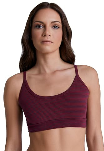 ALBERO NATUR Dam bustier ekologisk bomull sport bh undertröja yoga pilates, Tibetröd-marinblå, M