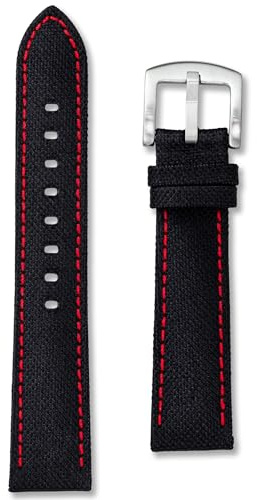Black Sailcloth Canvas Watch Strap | 22 mm Red Stitching | Premium Nylon | Contrast Stitch | Replacement Racing Diver Sail Cloth Band | Spring Bars and Tool Included (22mm, Red)