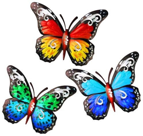 OFFCUP Decorazione Artistica da Parete in Metallo Farfalla, 3Pcs Arte Della Parete, Ferro Battuto per Casa Giardino Portico