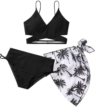 Girls Swimsuits Bikini Set 3 Pieces Swimsuit Criss Cross Bathing Suit Girls' Swimwear with Cover Up 2 Pieces Swimming Set for Girls 9 10 11 12 13 Years